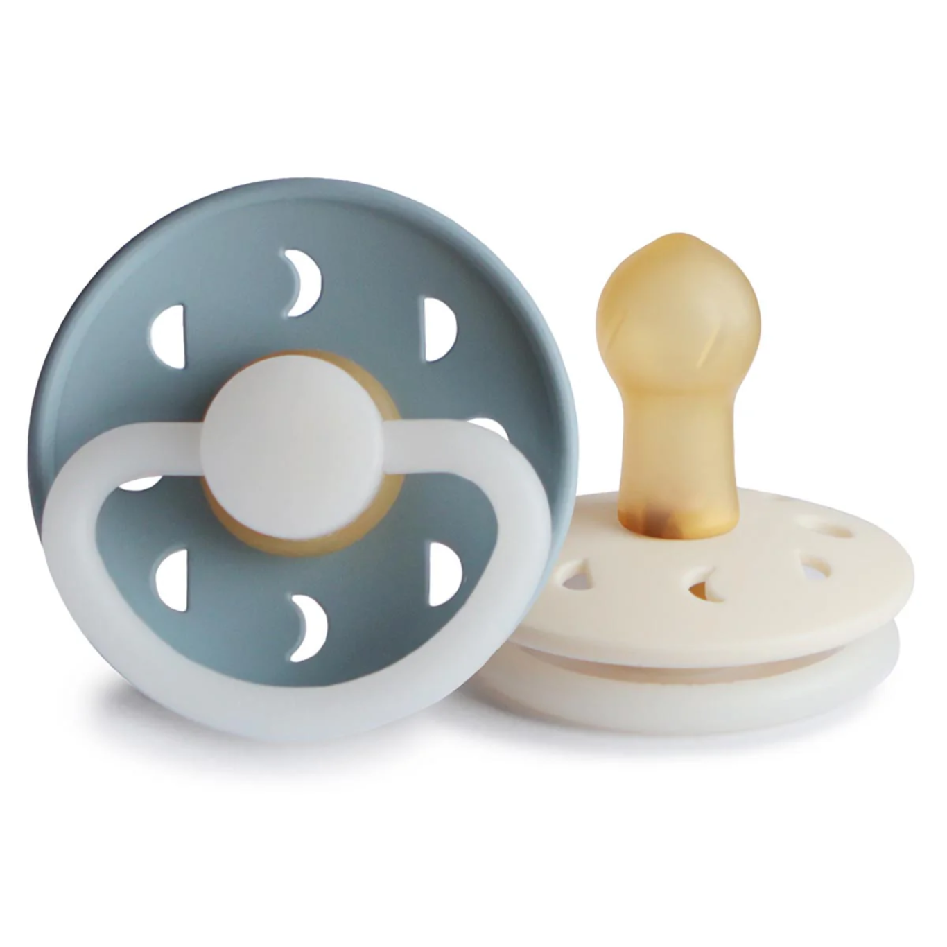 FRIGG Moon Phase Night Pacifier 2 Pack Latex - Stone Blue and Cream
