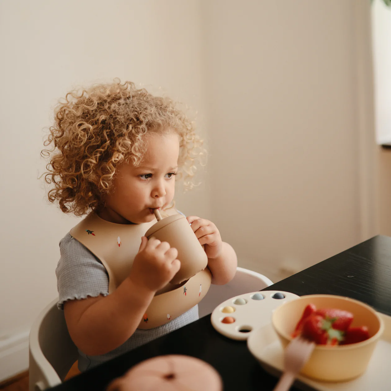 Silicone Training Cup + Straw- Natural
