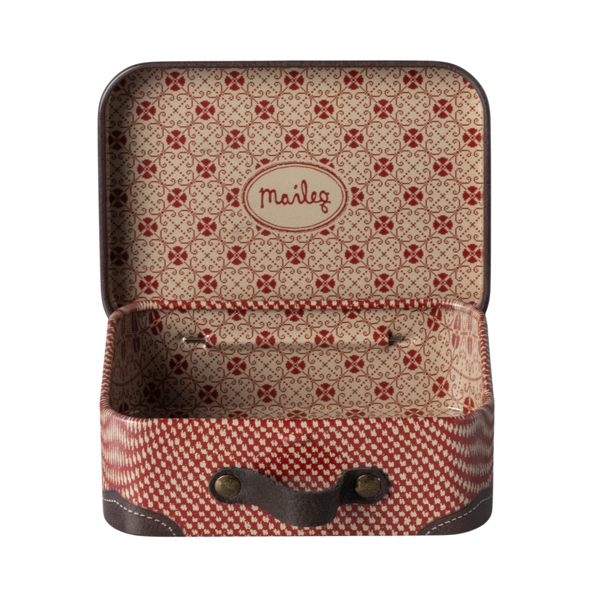 Maileg Metal Suitcase Micro Red vintage travel stamp inside 8x6cm for micro bunnies and mice