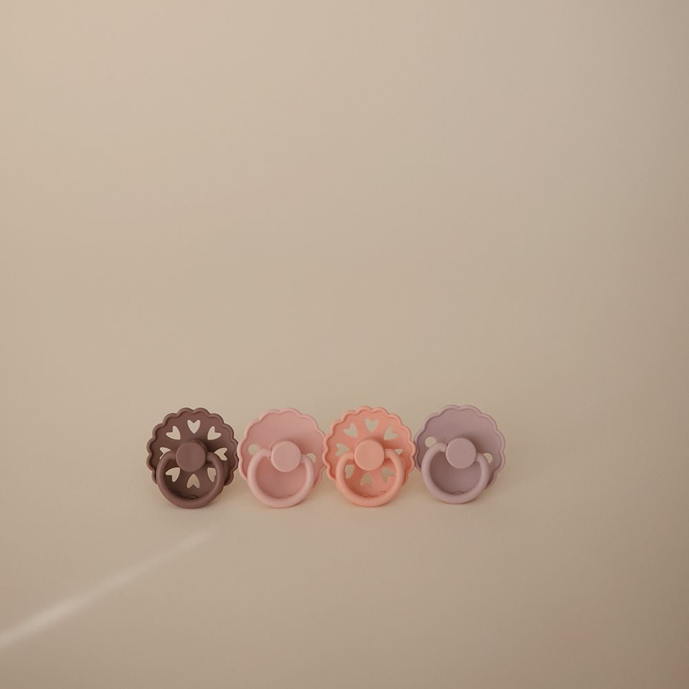 FRIGG latex pacifiers Sunset Bliss 4-pack blush pink terracotta colours Size 1 0-6 months Size 2 6+ months