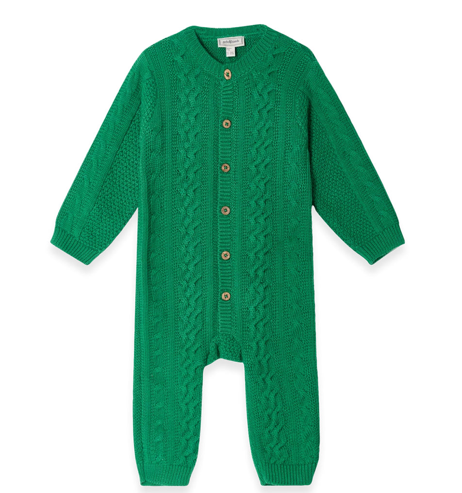 garbo&friends Knitted Cable Onesie EMERALD GREEN