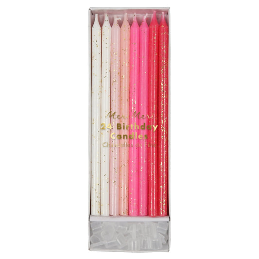 Pink Glitter Candles (x 24)