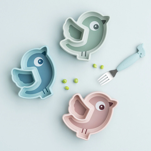 Silicone stick&stay snack plate - birdee - green