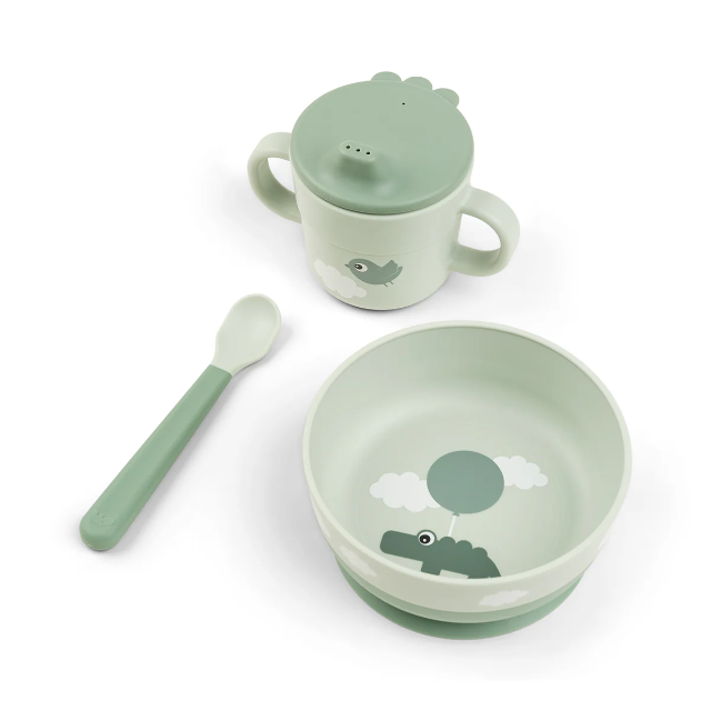 foodie first meal set w/suction - happy clouds - green