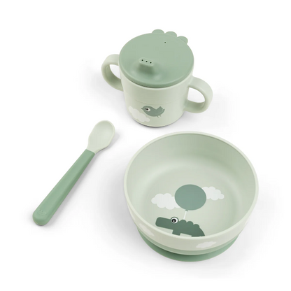 foodie first meal set w/suction - happy clouds - green