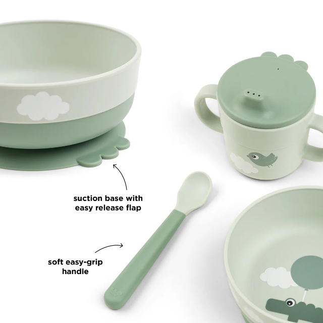 foodie first meal set w/suction - happy clouds - green