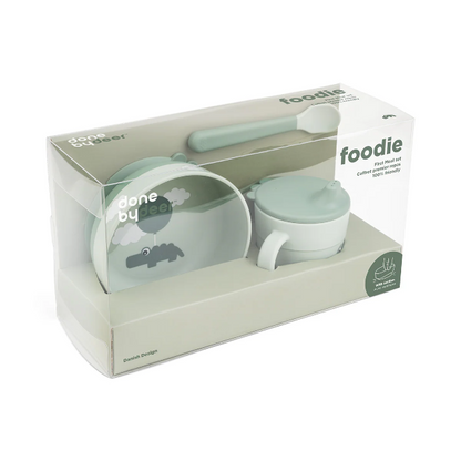 foodie first meal set w/suction - happy clouds - green