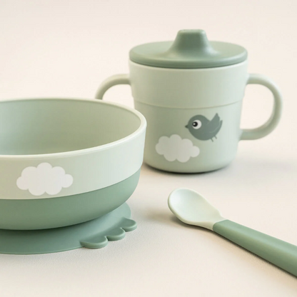 foodie first meal set w/suction - happy clouds - green