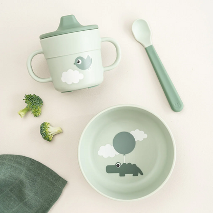 foodie first meal set w/suction - happy clouds - green