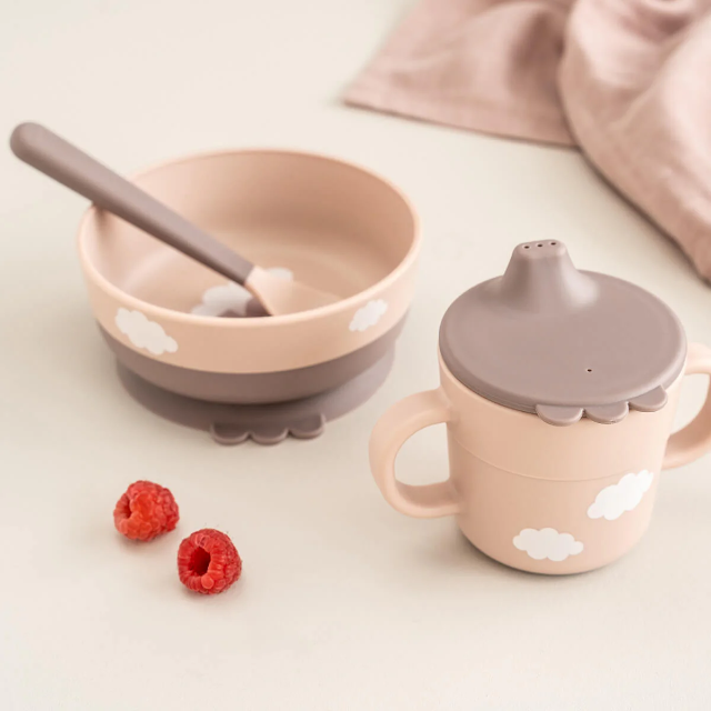 Foodie first meal set w/suction - happy clouds - powder
