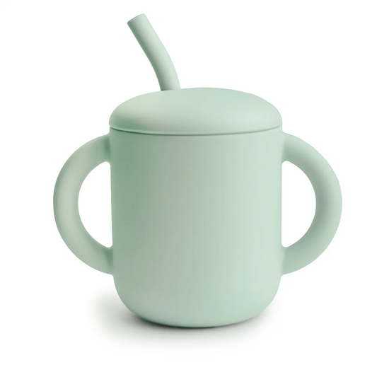 Silicone Training Cup + Straw- Cambridge blue
