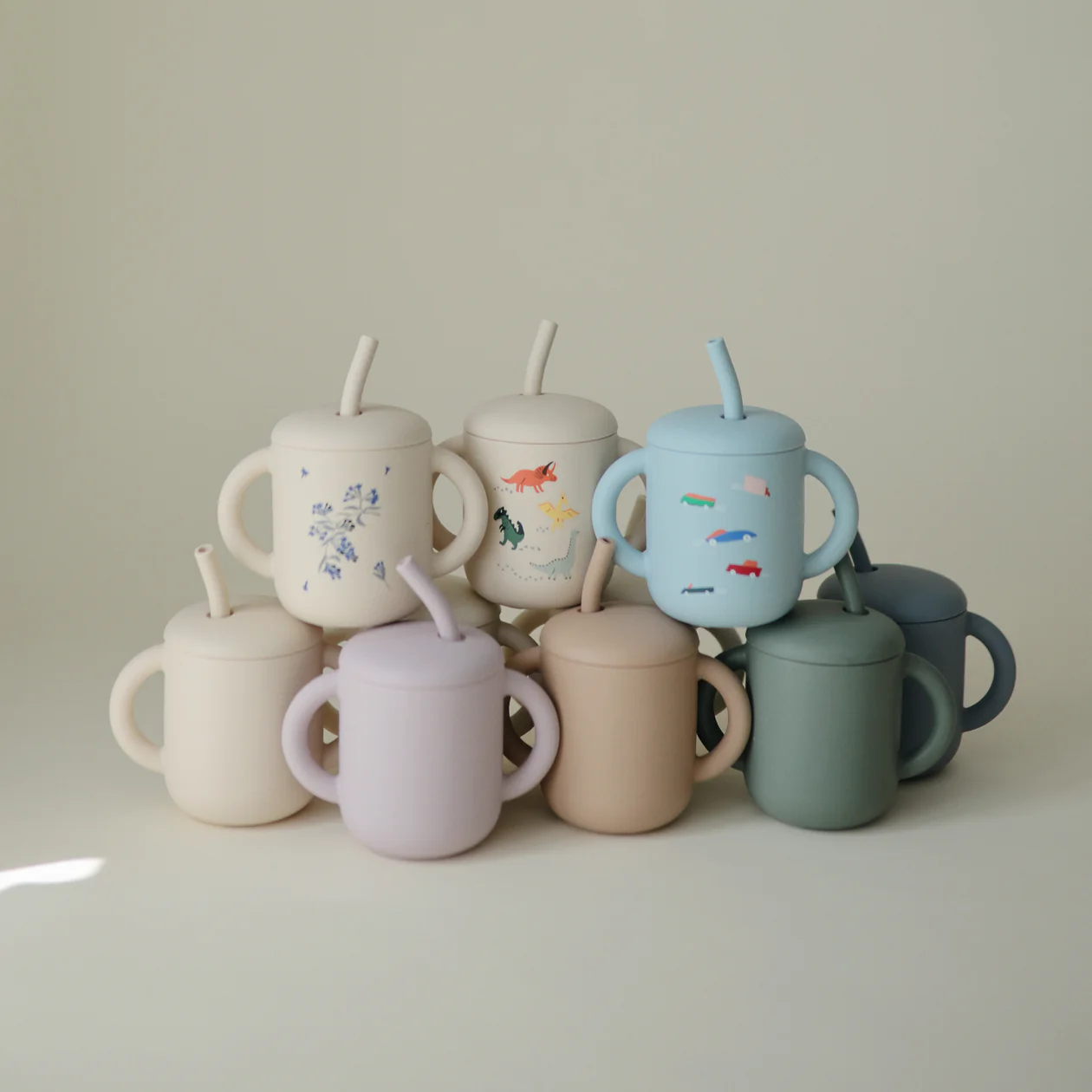 Silicone Training Cup + Straw- Cambridge blue