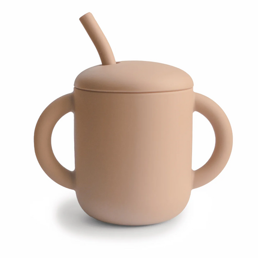 Silicone Training Cup + Straw- Natural