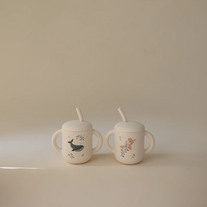 Silicone Training Cup + Straw- Whales