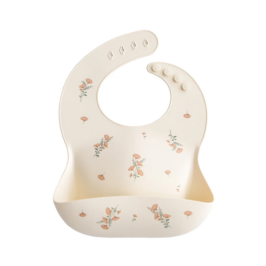 Silicone Baby Bib - Pink Flowers