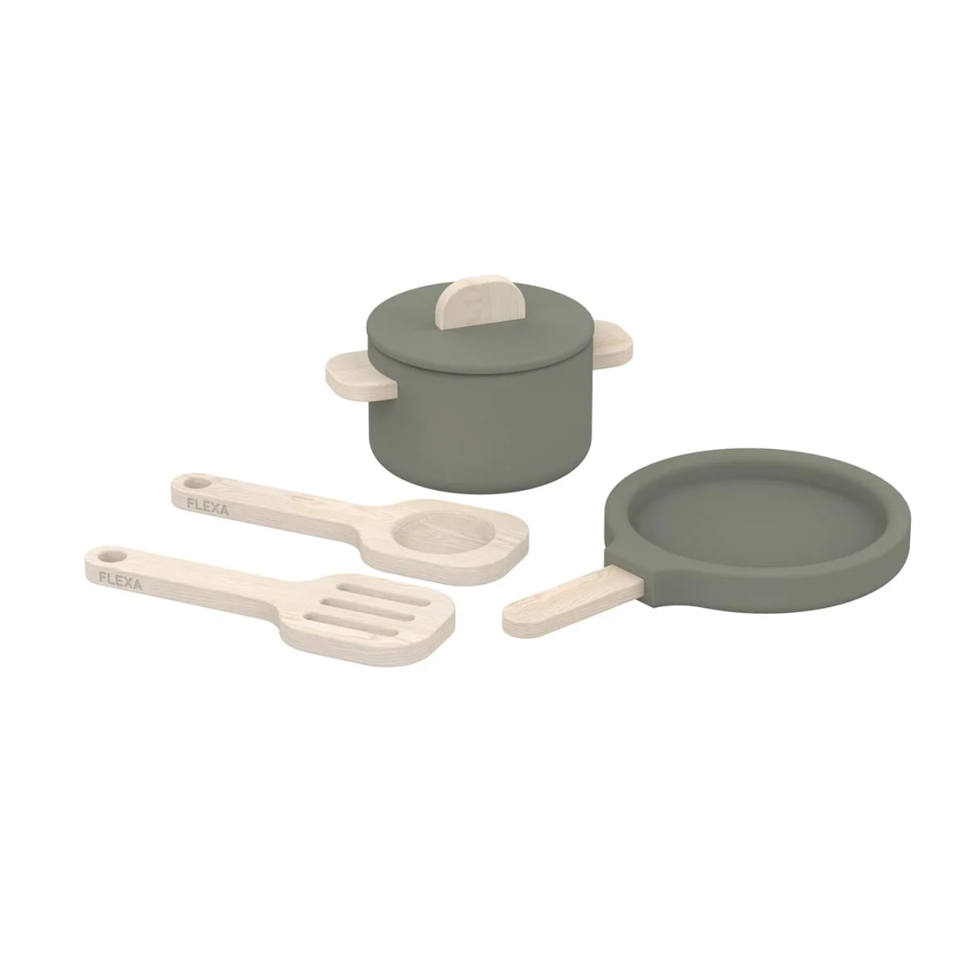 POT & PAN, 5 PCS, HANDPAINTED, GREEN