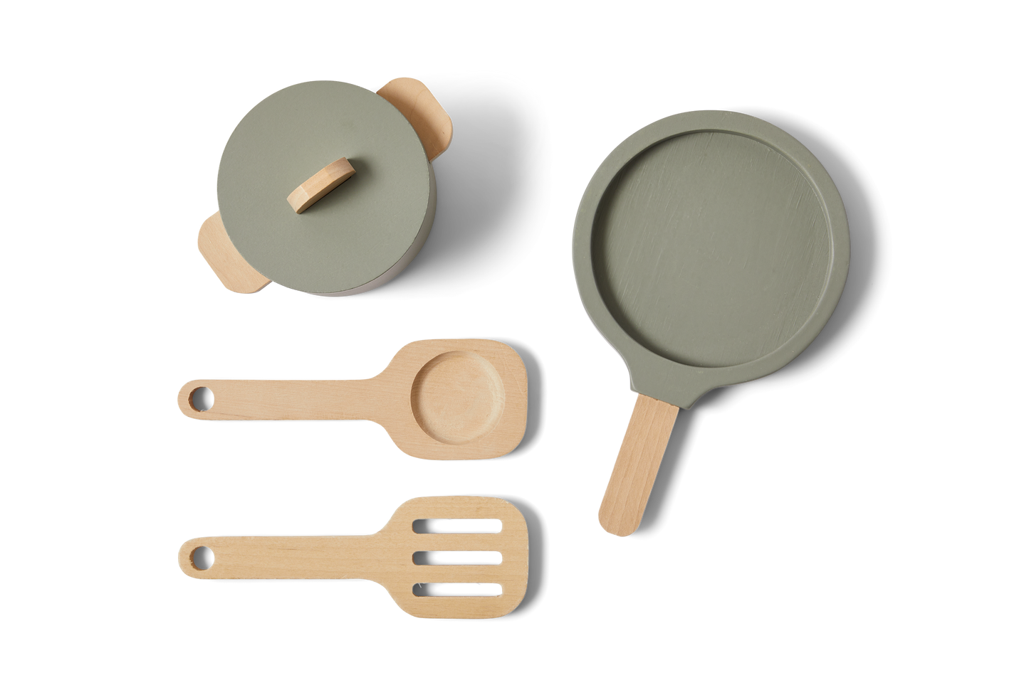 POT & PAN, 5 PCS, HANDPAINTED, GREEN