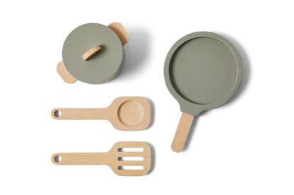 POT & PAN, 5 PCS, HANDPAINTED, GREEN