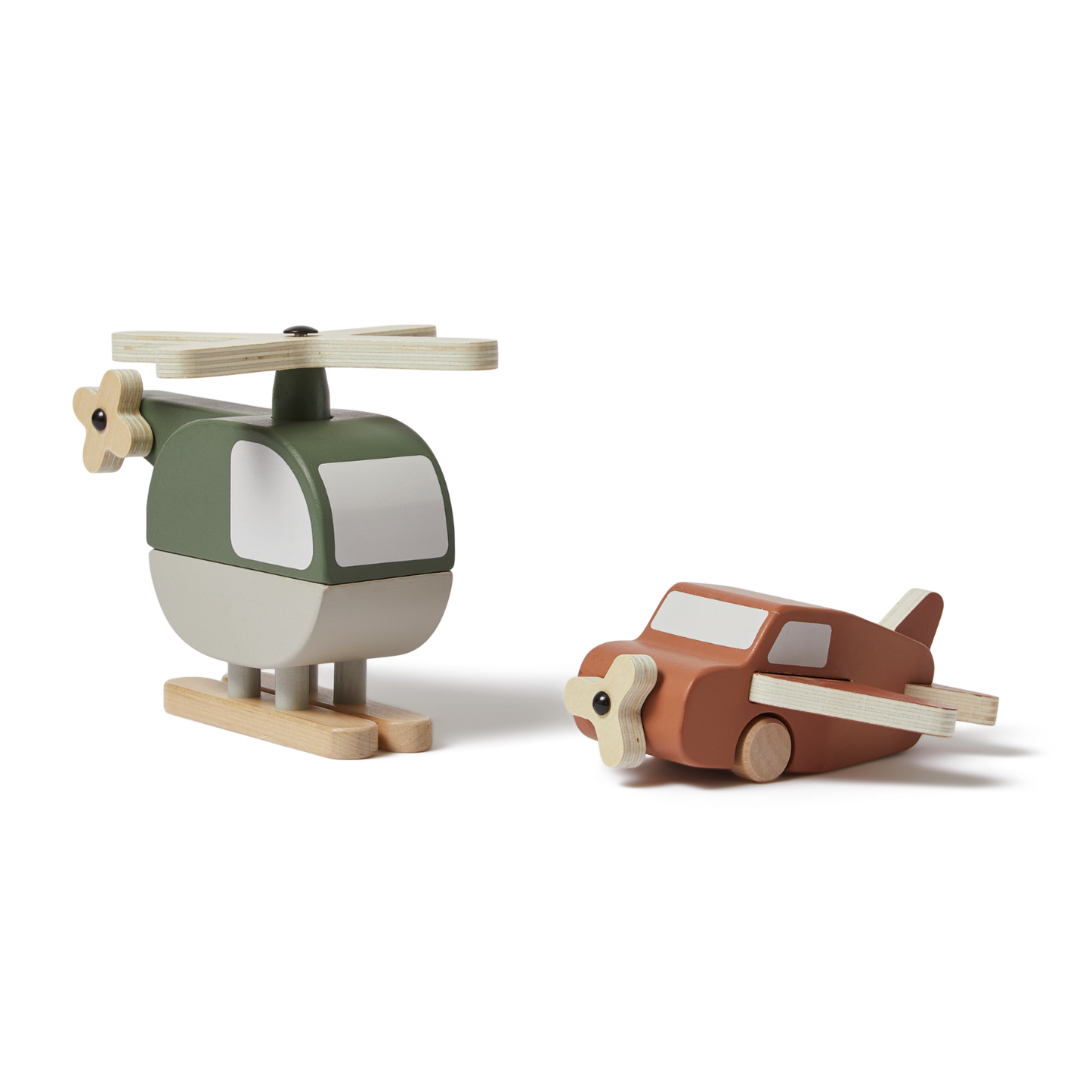 WOODEN HELICOPTER AND PLANE, 2 PCS, HANDPAINTED