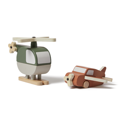 WOODEN HELICOPTER AND PLANE, 2 PCS, HANDPAINTED