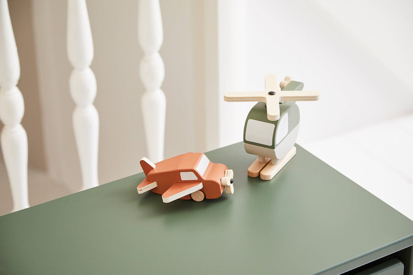 WOODEN HELICOPTER AND PLANE, 2 PCS, HANDPAINTED
