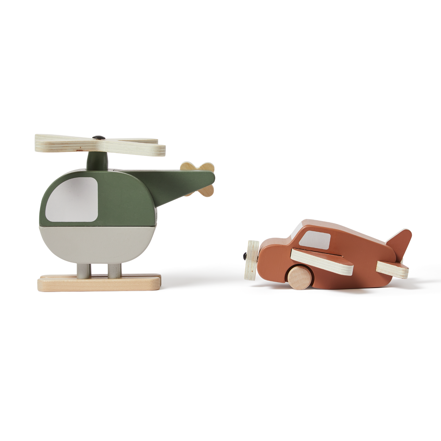 WOODEN HELICOPTER AND PLANE, 2 PCS, HANDPAINTED