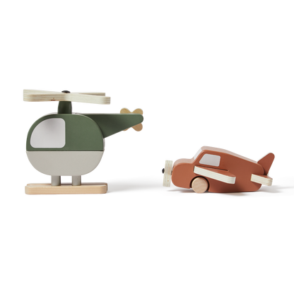 WOODEN HELICOPTER AND PLANE, 2 PCS, HANDPAINTED