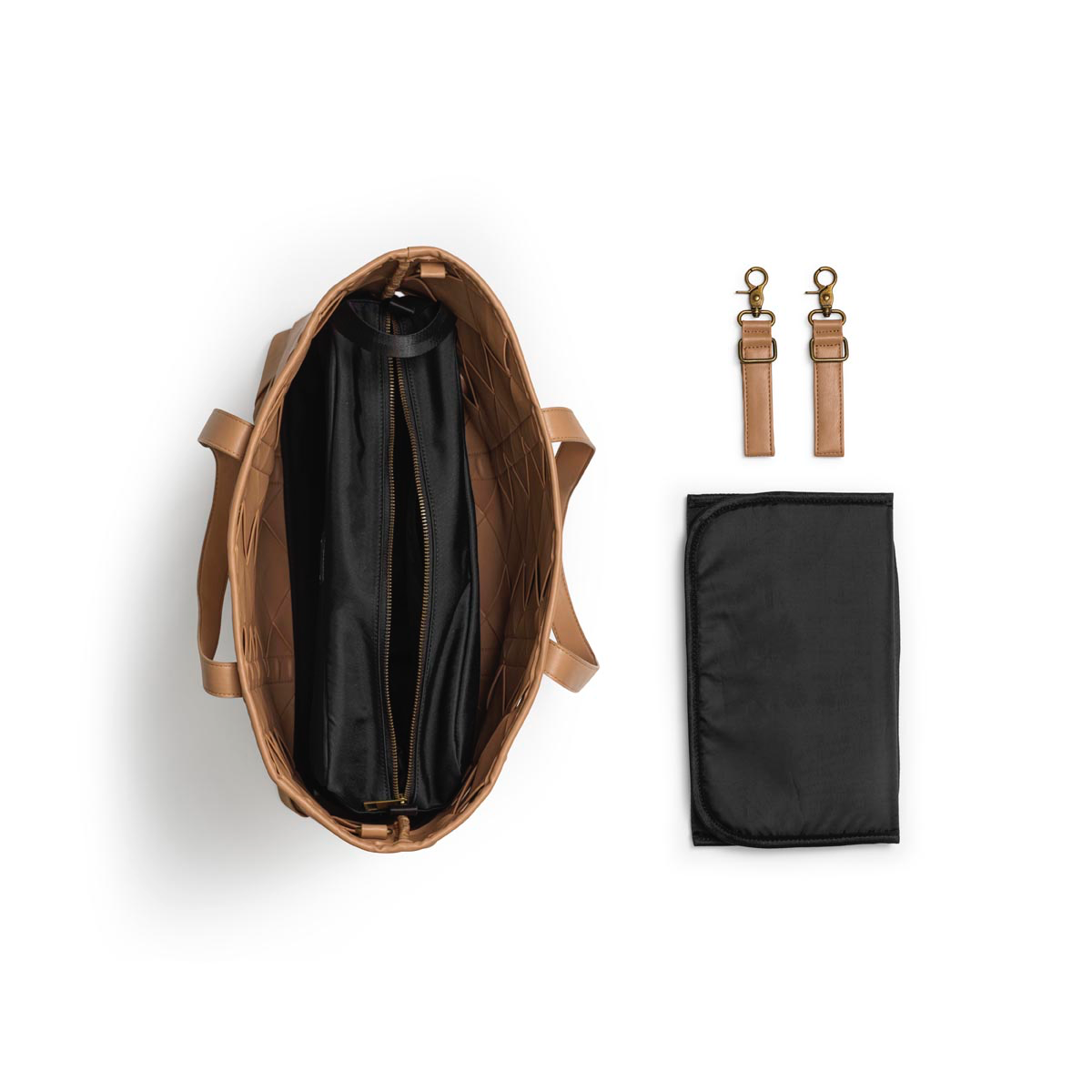 Changing Bag Braided Leather - Caramel Brown