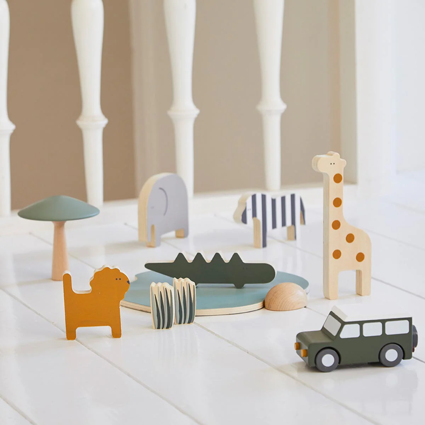 Flexa Wooden Safari Animals and Jeep