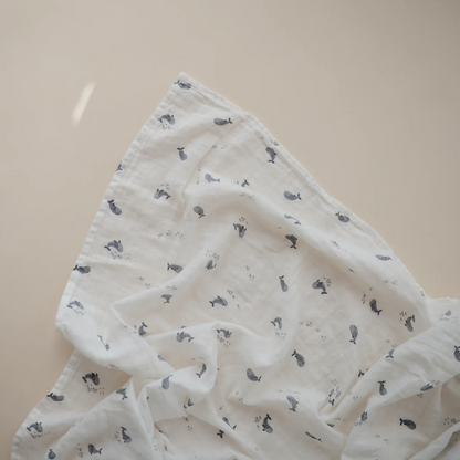 Mushie Muslin Swaddle Blanket - Whales