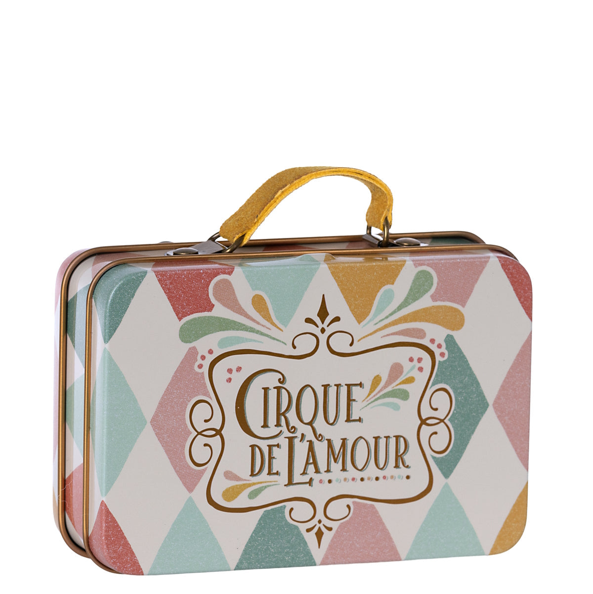 Maileg Metal Suitcase Harlequin yellow circus print small 7x11cm for Maileg mice and bunnies