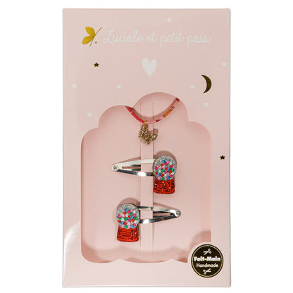 Bubble Gum Gift Set - Bubble gum hair clips & Capel Floret bracelet (butterfly)