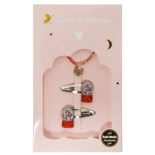 Bubble Gum Gift Set - Bubble gum hair clips & Capel Floret bracelet (butterfly)