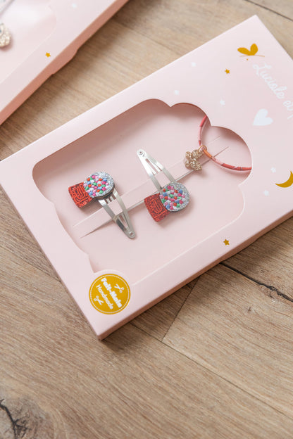 Bubble Gum Gift Set - Bubble gum hair clips & Capel Floret bracelet (butterfly)