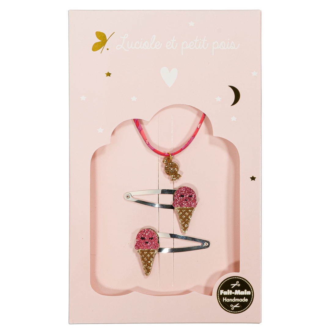 Candy kiss box - Raspberry ice cream barrettes & candy kiss (sweet) bracelet