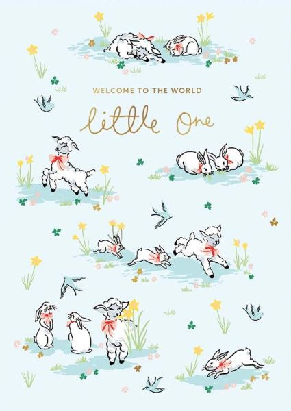 Cath Kidston Hello Little One Card Lambs and Rabbits design