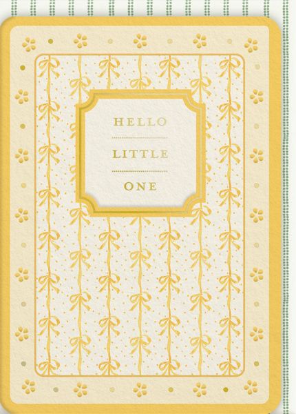 Laura Ashley Hello Little One Yellow Ribbon baby card with gold foil - 150x105mm