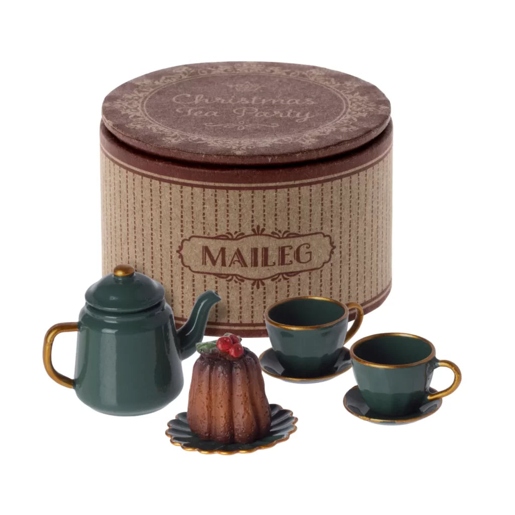 Maileg Tea Set Miniature Christmas Party teapot cups cake in gift box - Petit Matisse
 
