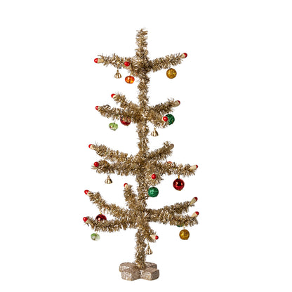 Maileg Christmas Tree Gold 25cm tinsel tree with baubles - Petit Matisse
 