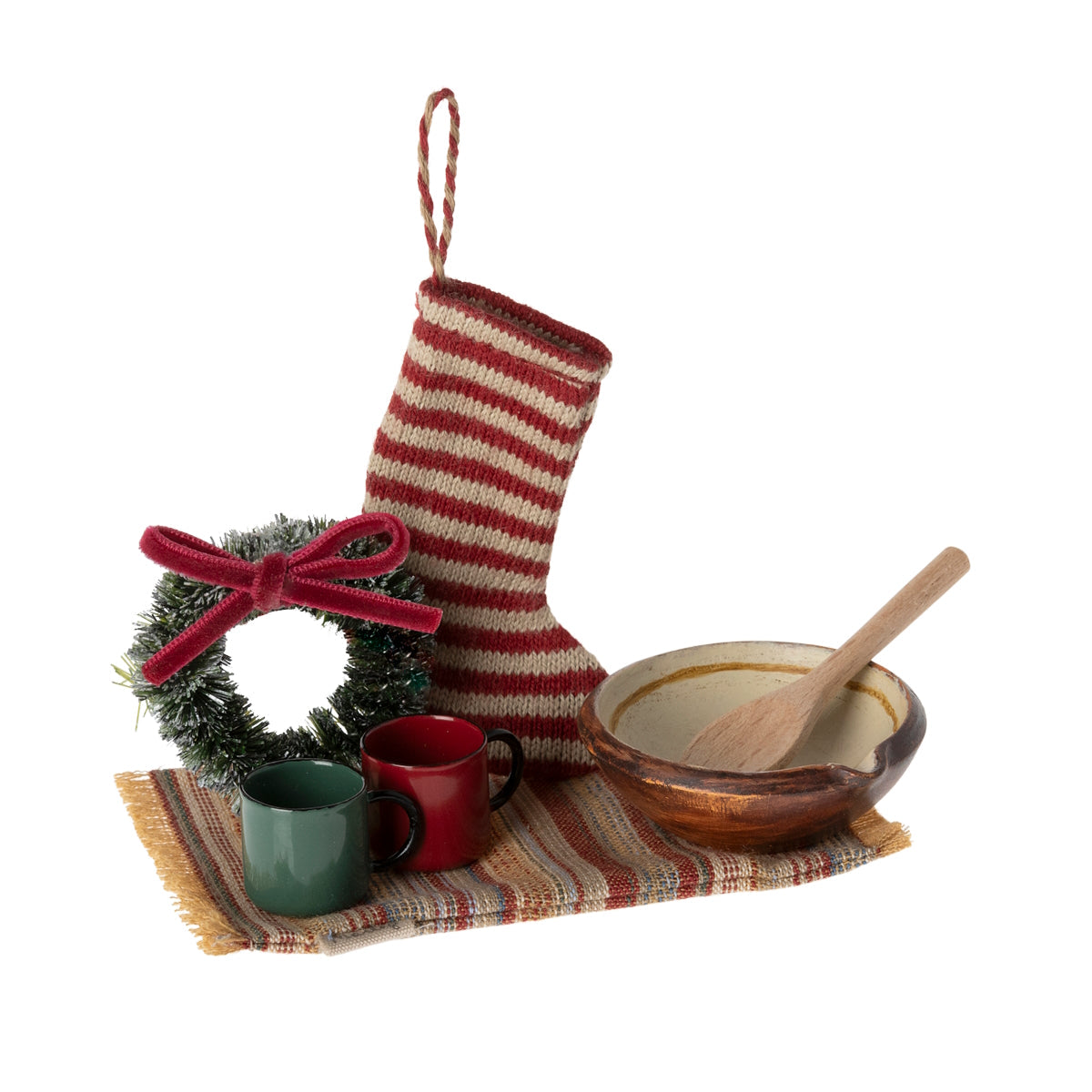 Maileg Cosy Christmas accessories stocking wreath mugs bowl spoon - mouse size