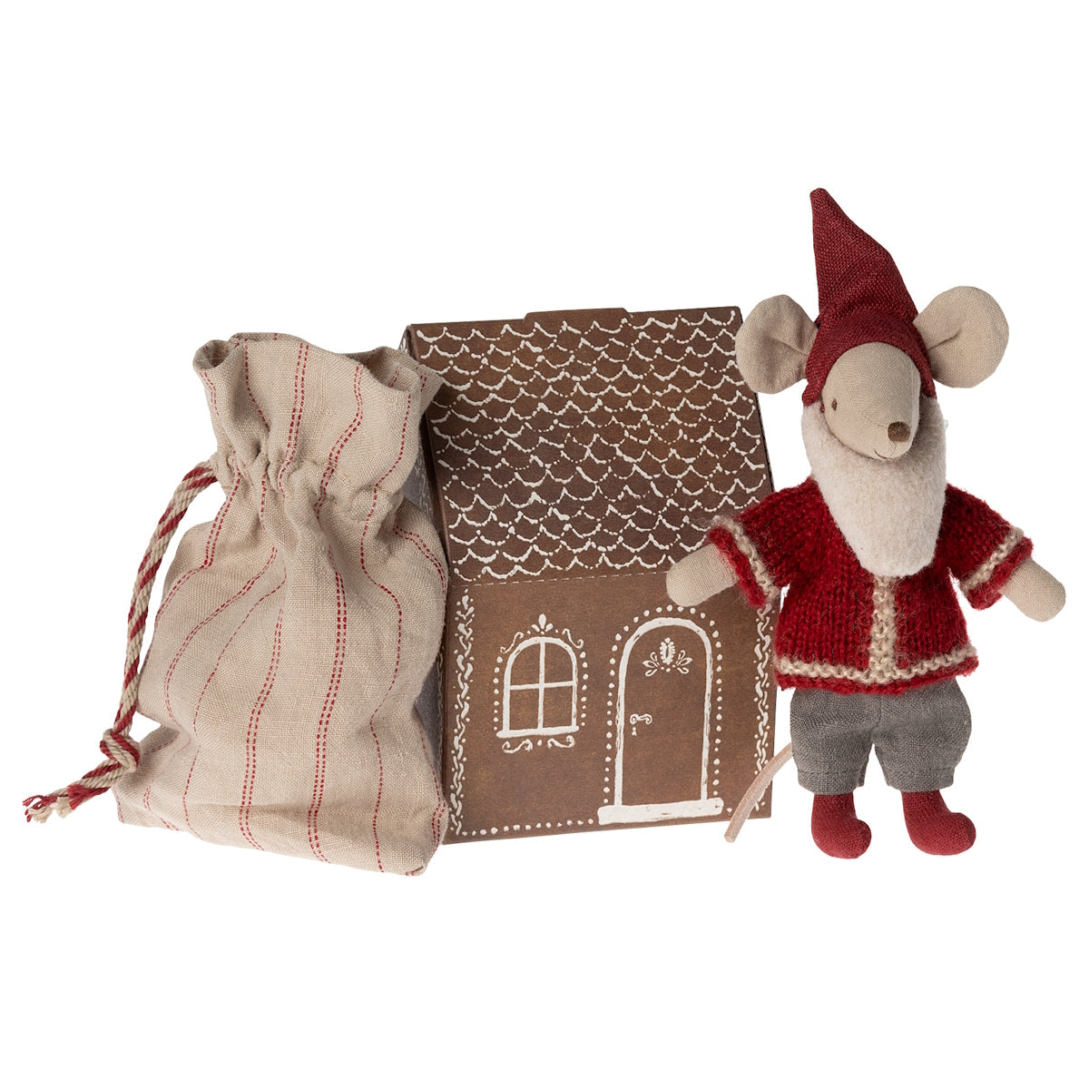Maileg Santa Mouse Big Brother Mouse Santa costume gingerbread house sack - Petit Matisse