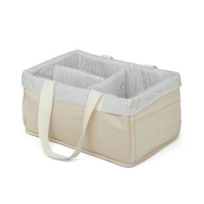Cam Cam Copenhagen Changing Caddy Classic Blue Stripes - organic cotton quilted nursery organizer front view
