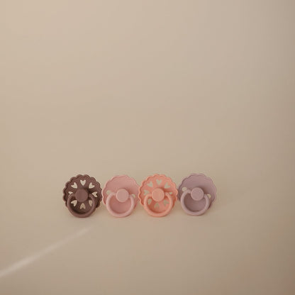 FRIGG latex pacifiers Sunset Bliss 4-pack blush pink terracotta colours Size 1 0-6 months Size 2 6+ months