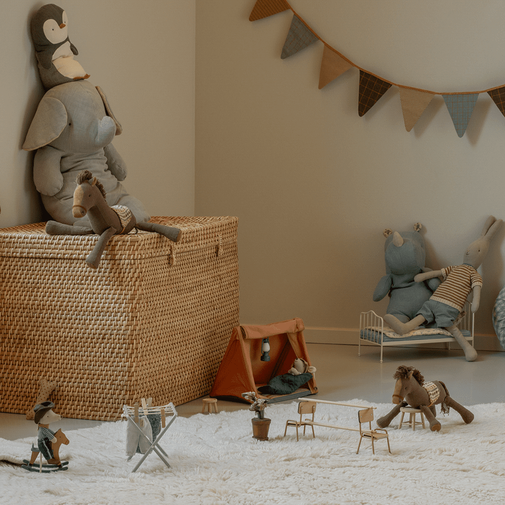 Maileg Cowboy Mouse in nursery with Maileg toys - Scandinavian kids room decor